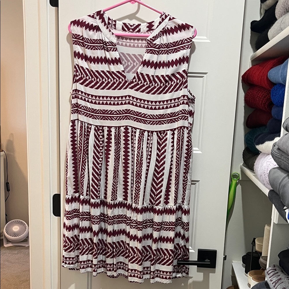 Stylish Red and White Patterned Dress